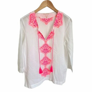 Lilly Pulitzer 100% Cotton White Long Sleeve Tunic Top Size Medium